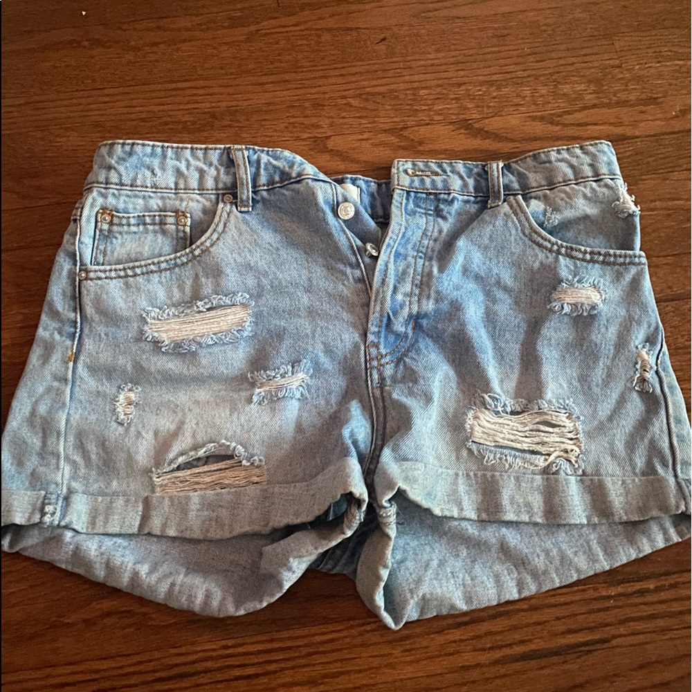 F21 Denim High-Waisted Midi Shorts (Size 28)